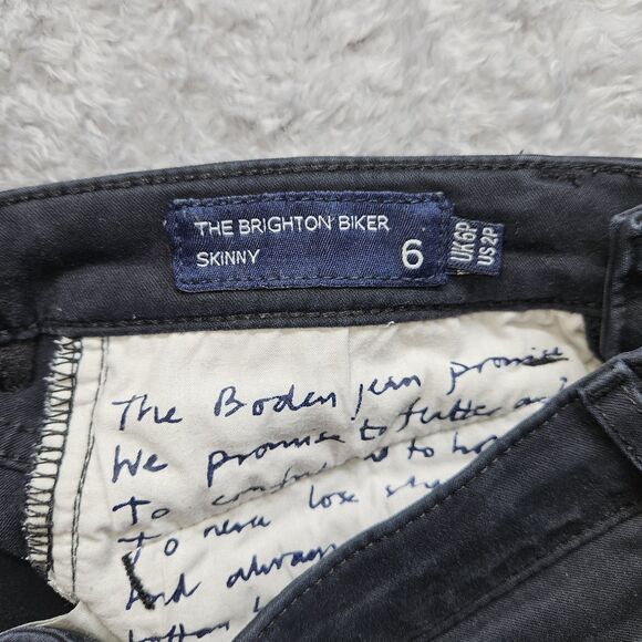 Boden Womens Black Jeans The Brighton Biker Skinny Size 6 Zipper Pockets - Picture 10 of 13